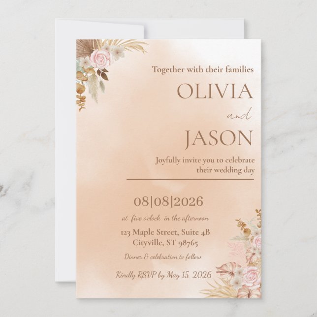 Convite de Casamento Romântico Elegante  (Frente)