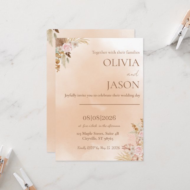 Convite de Casamento Romântico Elegante (Frente/Verso In Situ)