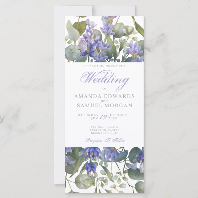 Convite de Casamento Romântico Eucalipto e Lavanda (Frente)
