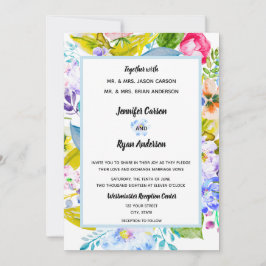Convite de Casamento Romântico Floral Azul Suave