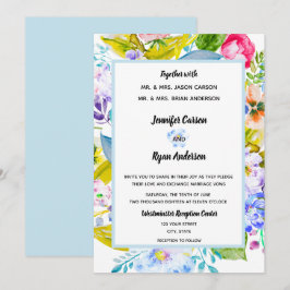 Convite de Casamento Romântico Floral Azul Suave