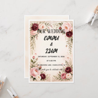 Convite de Casamento Romântico Floral de Prado