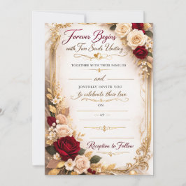 Convite de Casamento Romântico Floral Dourado Eleg