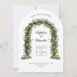 convite de casamento romântico flores arco de verd