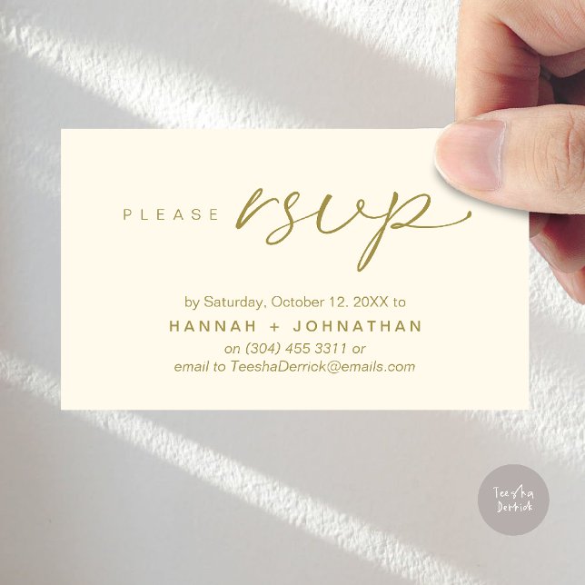 Convite de Casamento Romântico Moderno Cartão de L (Modern Romantic Wedding Invitation Invites RSVP Reminder Card Yellow Gold)