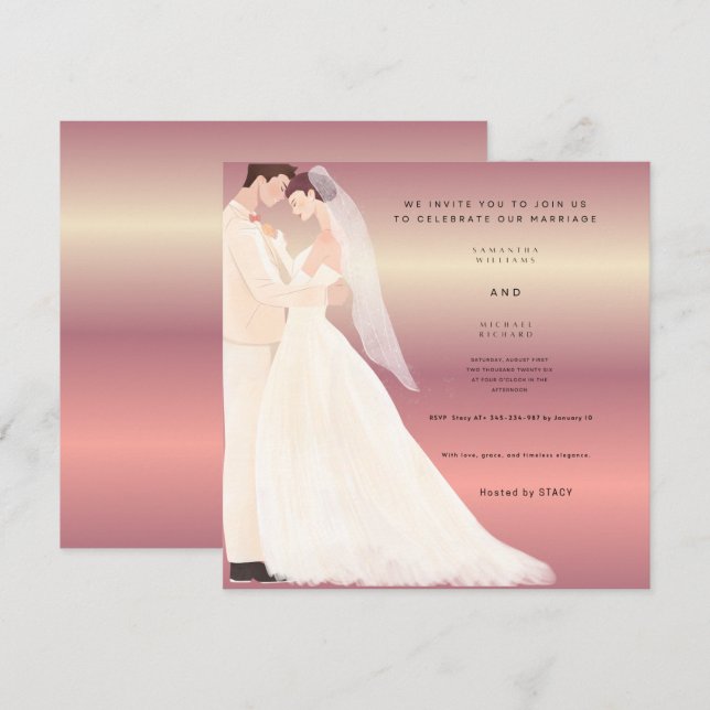 Convite de Casamento Romântico Moderno | Rosa do P (Frente/Verso)