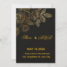 Convite de Casamento Romântico Preto e Dourado | E