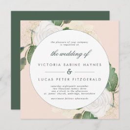 Convite de Casamento Romântico Rosa e Verde