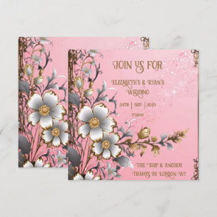 Convite de Casamento Romântico Rosa Floral Caprich