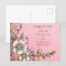 Convite de Casamento Romântico Rosa Floral Caprich