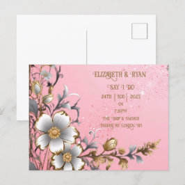 Convite de Casamento Romântico Rosa Floral Caprich