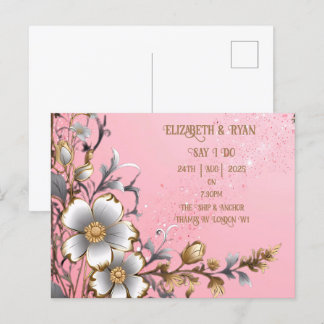 Convite de Casamento Romântico Rosa Floral Caprich