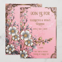 Convite de Casamento Romântico Rosa Floral Caprich