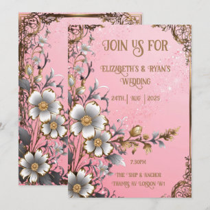 Convite de Casamento Romântico Rosa Floral Caprich