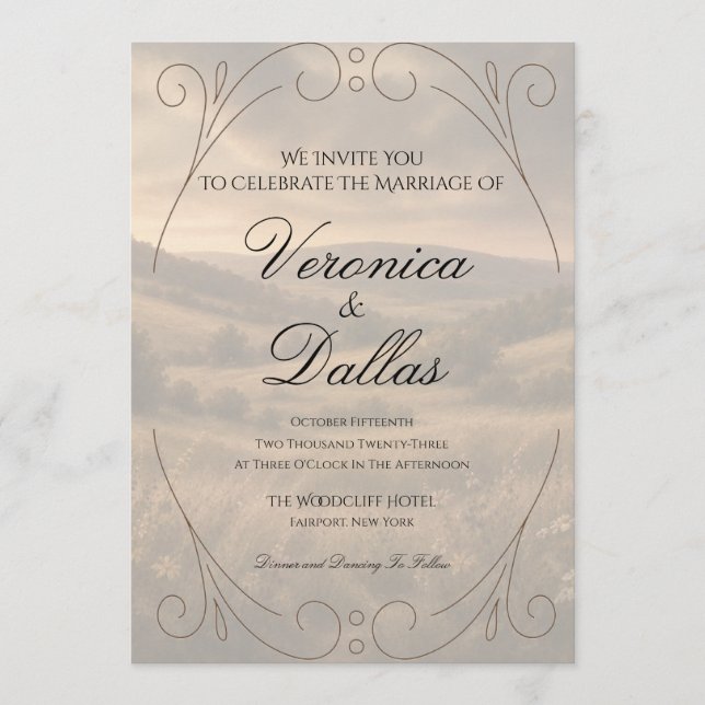 Convite de Casamento Romântico Vintage (Frente)