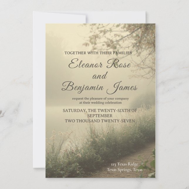 Convite de Casamento Romântico Vintage à Beira do  (Frente)