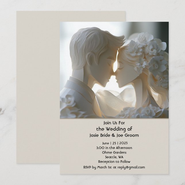 Convite de casamento romeno escultórico (Frente/Verso)