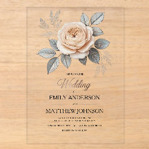 Convite de Casamento Rosa Acrílico