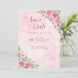 Convite de Casamento Rosa Água-Marinha em Aquarela