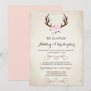 Convite de Casamento Rosa Antlers de Veado Rústico