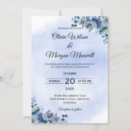 Convite de Casamento Rosa Azul Suave