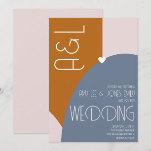 Convite de Casamento Rosa Azul Terracota Geometric
