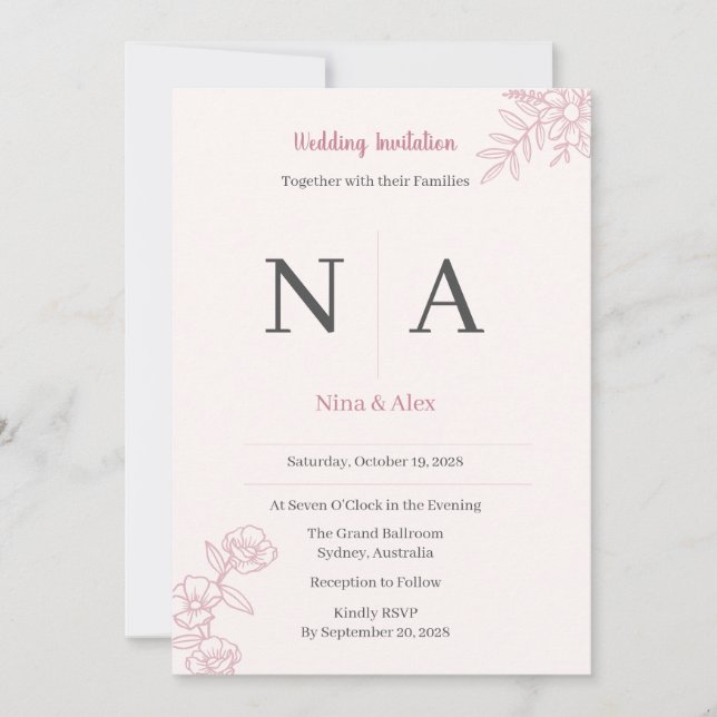 Convite de Casamento Rosa Bege (Frente)