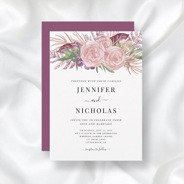 Convite de Casamento Rosa Bege com Aquarela Floral (Criador carregado)