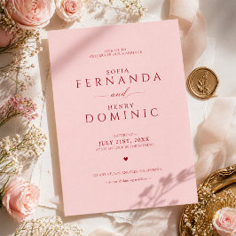 Convite de Casamento Rosa Bege com Tipografia Verm