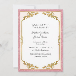 Convite de Casamento Rosa Bege Dourado Louro