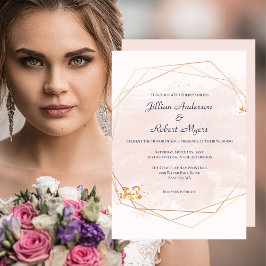 Convite de Casamento Rosa Bege e Dourado