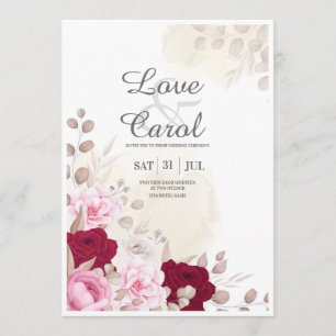 Convite de Casamento Rosa Bege e Rosa Burgundy Ele