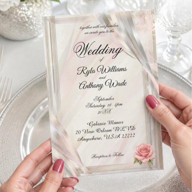 Convite de Casamento Rosa Bege Elegante (Criador carregado)