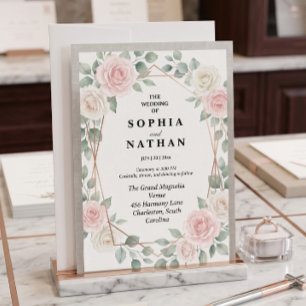 Convite de Casamento Rosa Bege Elegante & Dourado