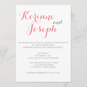 Convite de Casamento Rosa Bege - Estilo Caligrafia