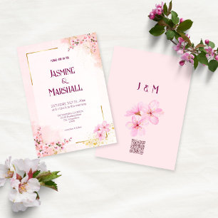 Convite de Casamento Rosa Bege Flor de Cerejeira D