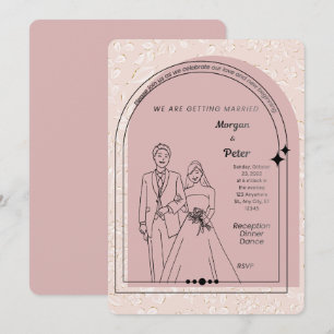 Convite de Casamento Rosa Bege   Moderno e Editáve