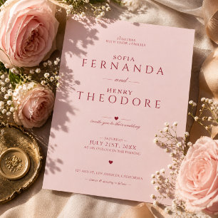 Convite de Casamento Rosa Bege Moderno Elegante
