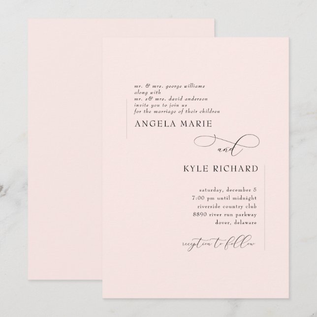Convite de Casamento Rosa Bege Moderno para Ambos  (Frente/Verso)