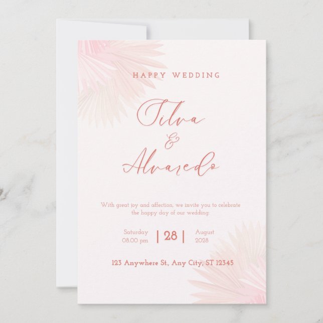 🌸 Convite de Casamento Rosa Bege Romântico (Frente)