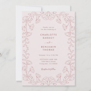 Convite de Casamento Rosa Bege Romântico