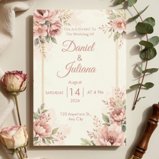 Convite de Casamento Rosa Blush Romântico | Aquare