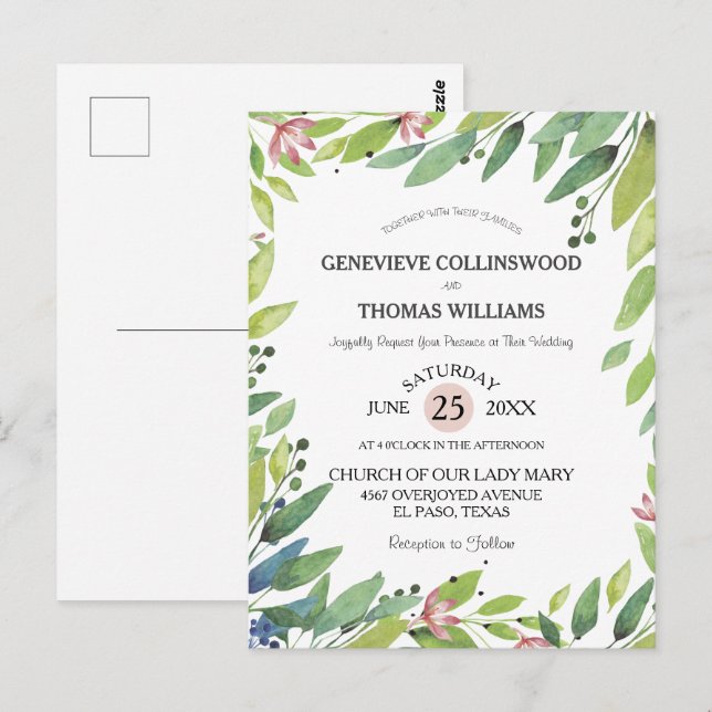 Convite de casamento rosa bonito Primavera branco (Frente/Verso)