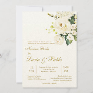 Convite de casamento rosa branca bege em espanhol