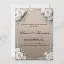 Convite de Casamento Rosa Branca Elegante com Prat