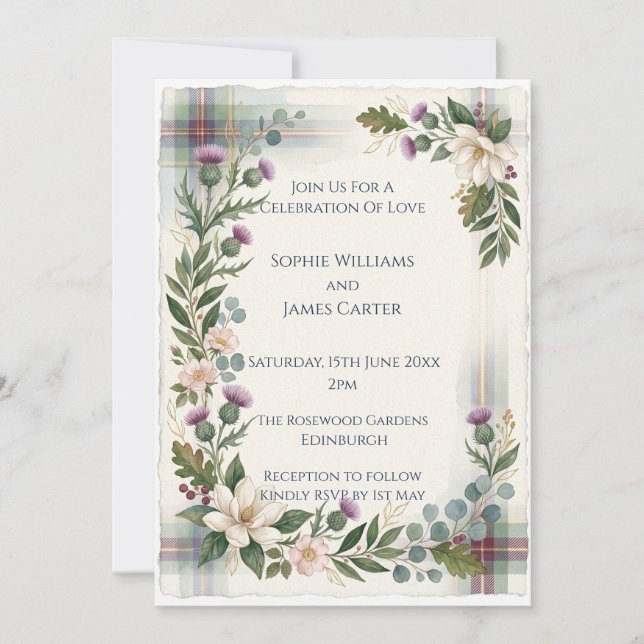 Convite de Casamento Rosa Cardo Flor Silvestre Esc (Frente)