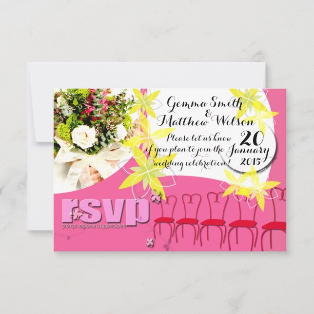 Convite de Casamento Rosa Chiclete RSVP (Frente)