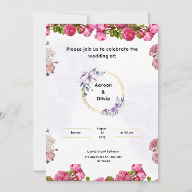 Convite de Casamento Rosa com Aquarela Estética (Frente)