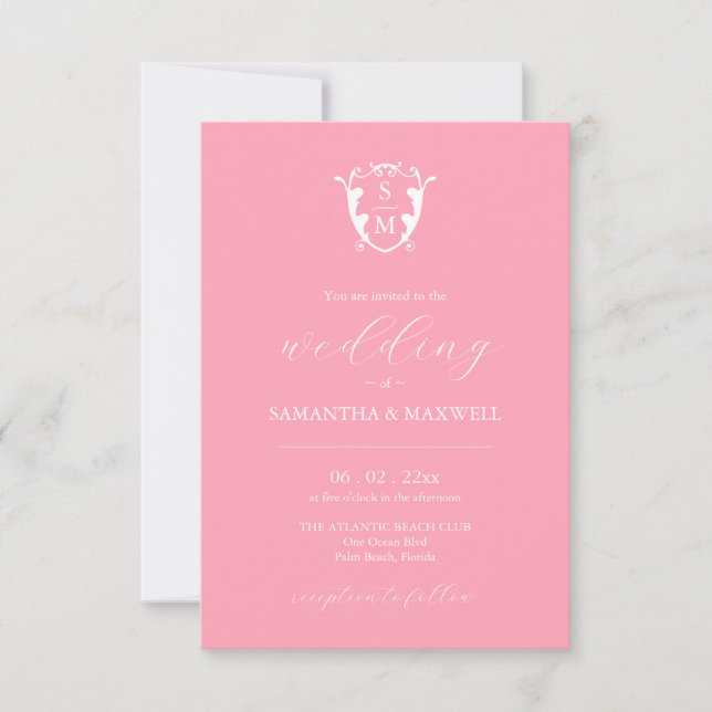 Convite de Casamento Rosa com Código QR (Frente)