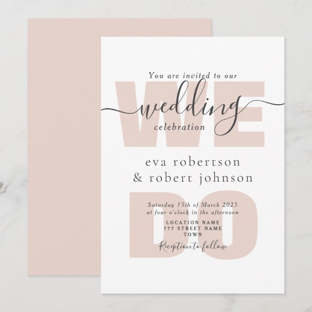 Convite de Casamento Rosa Cor de Blush WE DO (Frente/Verso)